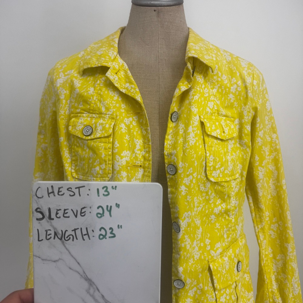 Cabi Utility Jacket Women S Yellow Floral 5160 Button Up Cotton Blend Spring - Picture 7 of 7